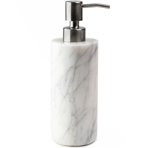 Cork & Mill Cork Mill Marble Soap Dispenser for Bathroom Countertop or Kitchen Sink Real Natural White Stone with Stainless Steel Pump Top Ideal for Lotion Liquid Dish or Hand Soap Modern Bath Accessories - Image 1