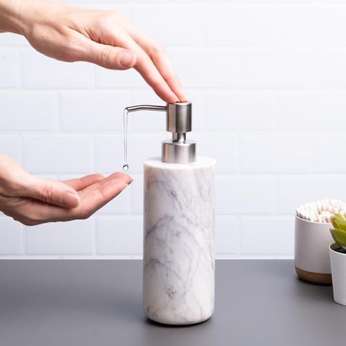 Cork & Mill Cork Mill Marble Soap Dispenser for Bathroom Countertop or Kitchen Sink Real Natural White Stone with Stainless Steel Pump Top Ideal for Lotion Liquid Dish or Hand Soap Modern Bath Accessories - Image 3