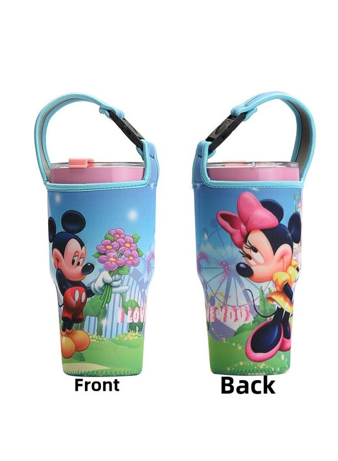 Diving Cloth Cup Cover Car Cup Cloth Cover Printing Protective Cover Ice Bully Cup Cover Creative Cartoon-Color:Mickey Minnie Flowers-Capacity:900ml - Image 1