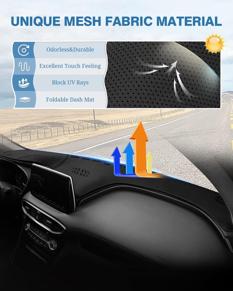 FIILINES Dash Cover Compatible with Hyundai Santa Fe 2019–2023 Dashboard Mat Cover Sunshade Nonslip Mesh Protector No Glare - Image 5