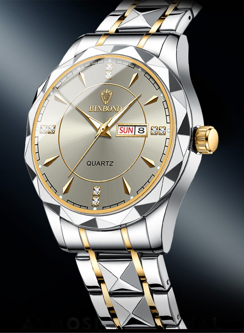 بينبوند ساعات رجالية كوارتز من الفولاذ المقاوم للصدأ ماركة أزياء عالمية رياضية عسكرية سوار فولاذي مقاوم للماء مضيئة ساعات يد رجالية ذهبية للأعمال - Image 5