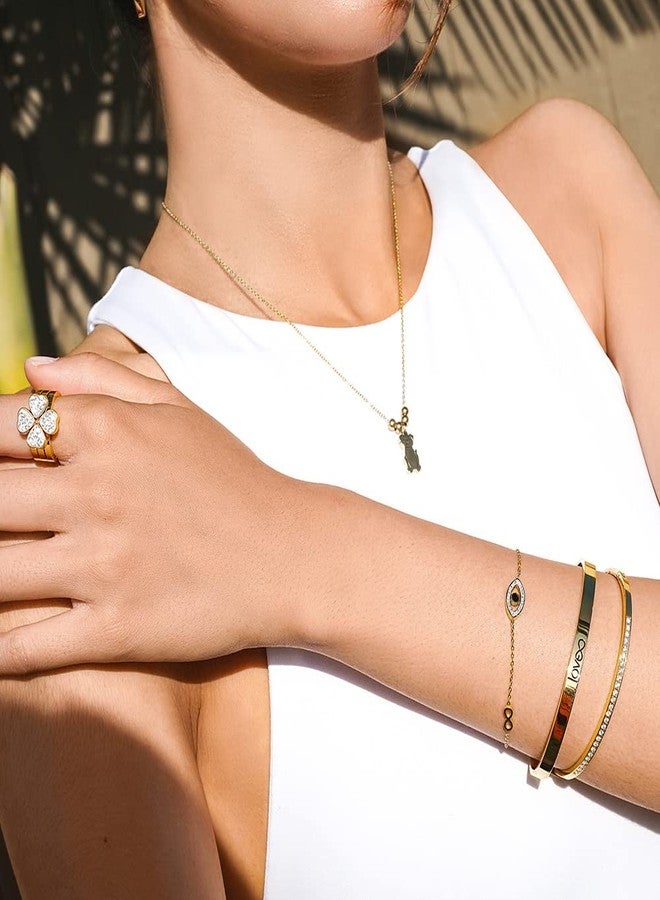 CIUNOFOR 14K Gold Filled Evil Eye Bracelets for Women, Adjustable Bead Bracelet Cute Evil Eye Bracelet Gold Paperclip Chain Bracelets for Women (style 2) - Image 4