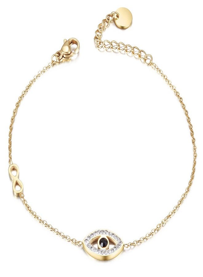 CIUNOFOR 14K Gold Filled Evil Eye Bracelets for Women, Adjustable Bead Bracelet Cute Evil Eye Bracelet Gold Paperclip Chain Bracelets for Women (style 2) - Image 1