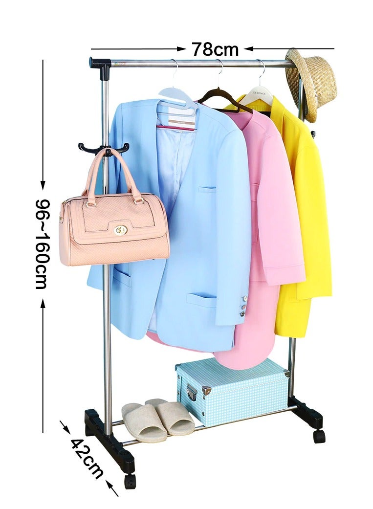 Stainless Steel, Single Pole, Clothes Rack, Hanger Rack with Wheels, Drying Rack/Laundry Rack, Clothing (Adjustable Height & Extendable Length)  - Image 1