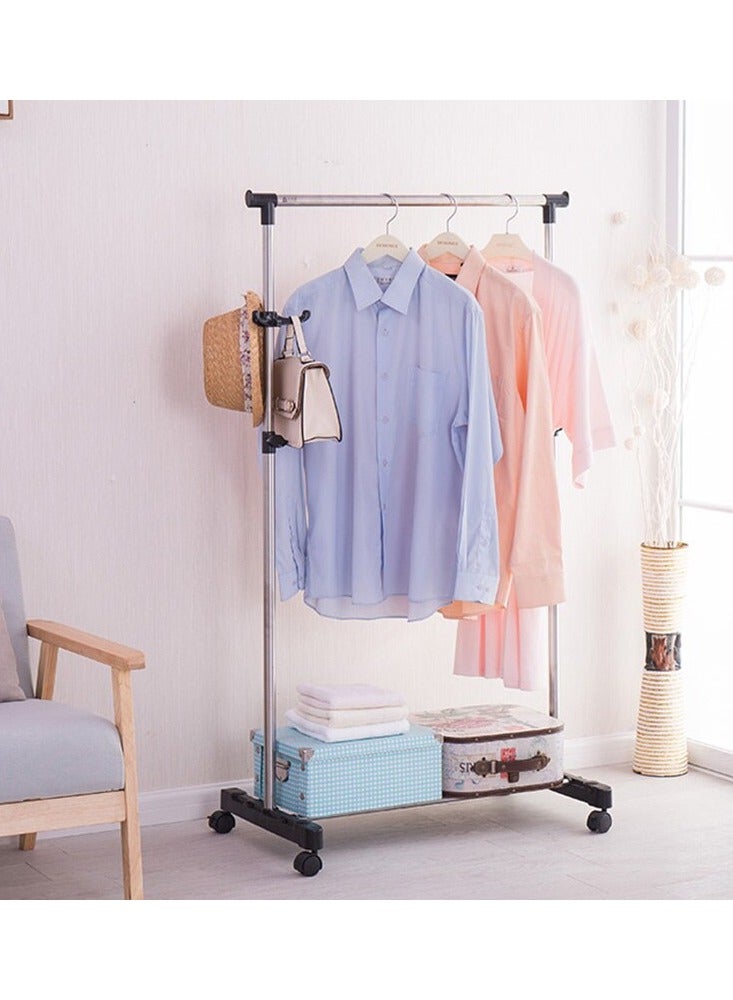Stainless Steel, Single Pole, Clothes Rack, Hanger Rack with Wheels, Drying Rack/Laundry Rack, Clothing (Adjustable Height & Extendable Length)  - Image 2