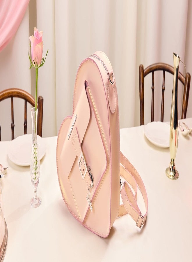 Dr. Martens Leather Heart Shaped Backpack, Powder Pink+Gold Shift - Image 5