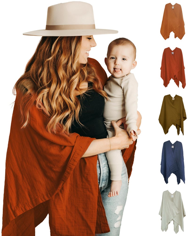 Kishu Baby Indi by Kishu Baby GOTS Organic Muslin Nursing Cover Up for Breastfeeding, Breathable Shawl, Scarf, Privacy Nursing Cover for Breastfeeding Moms (Rust) - Image 1