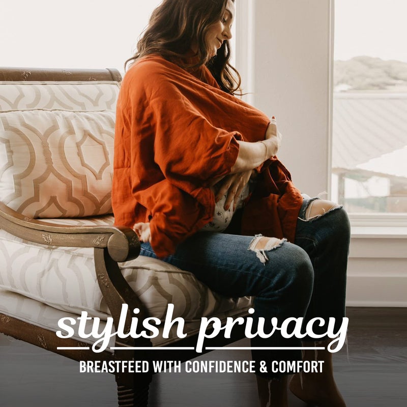 Kishu Baby Indi by Kishu Baby GOTS Organic Muslin Nursing Cover Up for Breastfeeding, Breathable Shawl, Scarf, Privacy Nursing Cover for Breastfeeding Moms (Rust) - Image 3