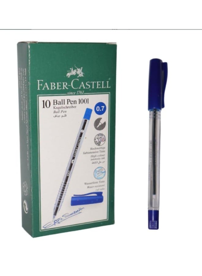 Faber-Castell Box of 10 Transparent Body Ballpoint Pens 0.7 mm – Blue – No. 1001 - Image 1