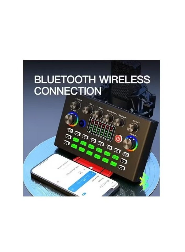 GENNEXT Sound Card F009 Live Sound Card Wireless Bluetooth Audio Mixer Podcast DJ Device with RGB Colorful Buttons Live Streaming Sound Card for Youtube Singing PC Phone Karaoke Singing Gaming - Image 2