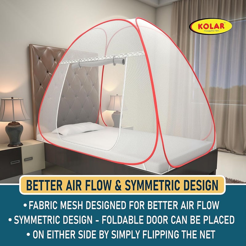Kolar Mosquito Net for Single Bed 6 Feet x 4 Feet Premium Single Bed Machardani Strong and Durable Tent Type Foldable Corrosion Resistant Red Color - Image 2