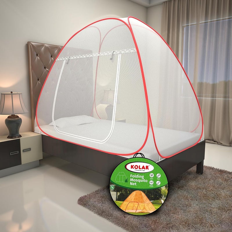 Kolar Mosquito Net for Single Bed 6 Feet x 4 Feet Premium Single Bed Machardani Strong and Durable Tent Type Foldable Corrosion Resistant Red Color - Image 1