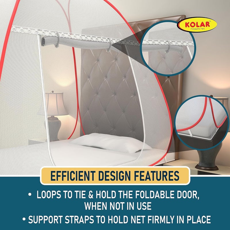 Kolar Mosquito Net for Single Bed 6 Feet x 4 Feet Premium Single Bed Machardani Strong and Durable Tent Type Foldable Corrosion Resistant Red Color - Image 3