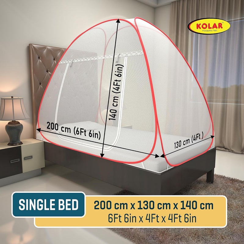 Kolar Mosquito Net for Single Bed 6 Feet x 4 Feet Premium Single Bed Machardani Strong and Durable Tent Type Foldable Corrosion Resistant Red Color - Image 4