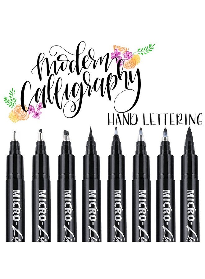 Dyvicl Hand Lettering Pens, Calligraphy Brush Pens Art Markers for Beginners Writing, Sketching, Drawing, Illustration, Scrapbooking, Journaling, Black Ink Pen Set, 8 Sizes - Image 1