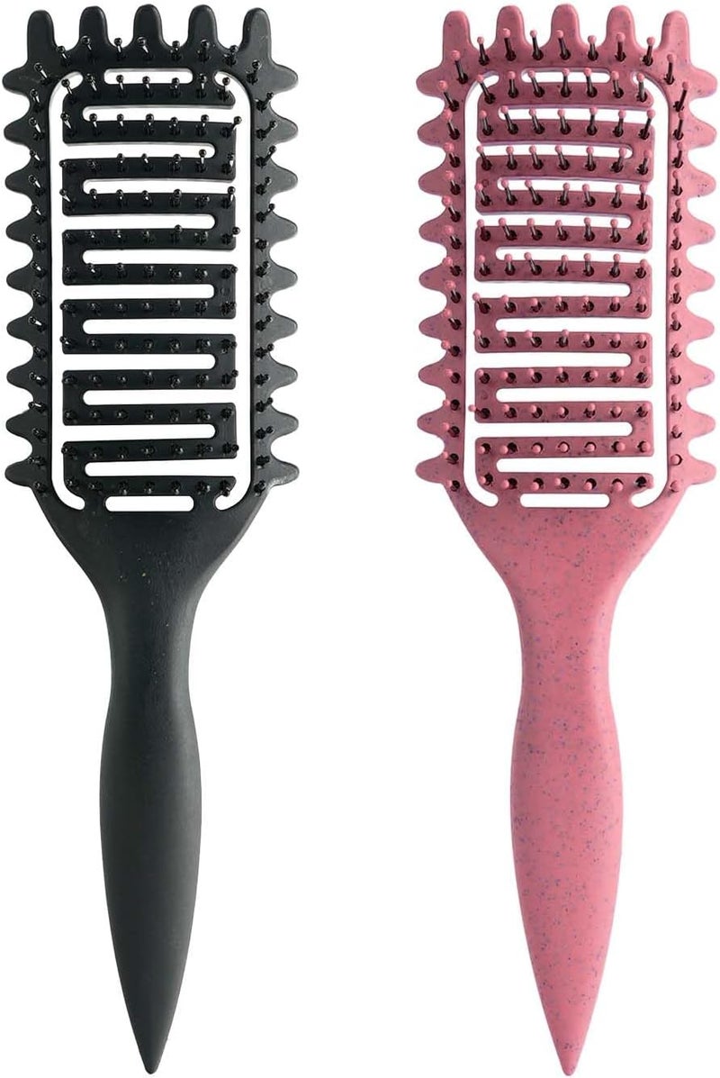 Yingbtr Curl Defining Brush for Curly Hair, Vented Detangling Hair Brush for Wet and Dry Styling, Curved Brush for Shaping and Smoothing Curl Clumps, Lightweight Hair Brush (Pink Black) - Image 1