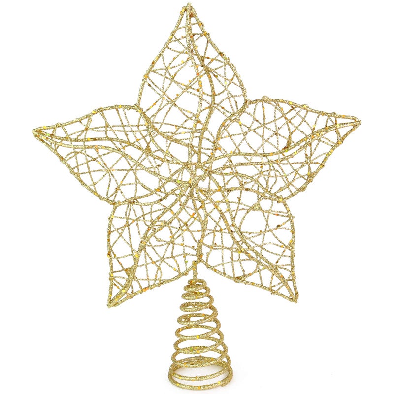 Ornativity Glittered Star Tree Topper  Christmas Gold Sparkle Wire Star Flower Leafy Petal Holiday Decor Xmas Trees Top Toppers Decorations 12