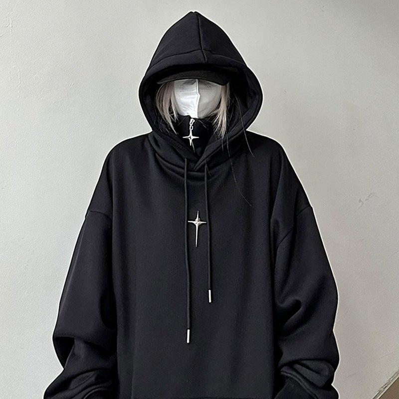 Black Hooded Sweatshirt Mens Autumn New American Retro Trendy Brand Loose Casual Top Niche Design Sense Jacket Black regular 