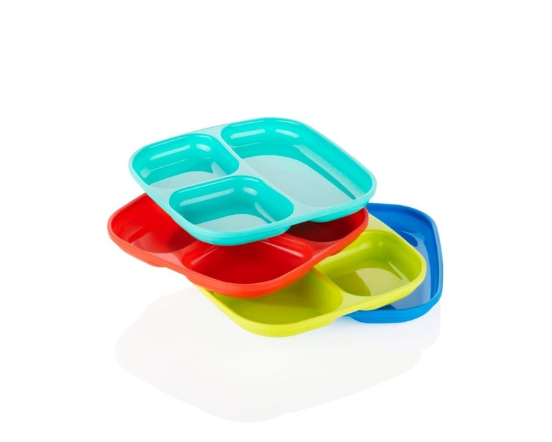 Puno Puno Set of 4 Plastic Food Plate with Partitions/Unbreakable Snack plates set of 4. - Image 1