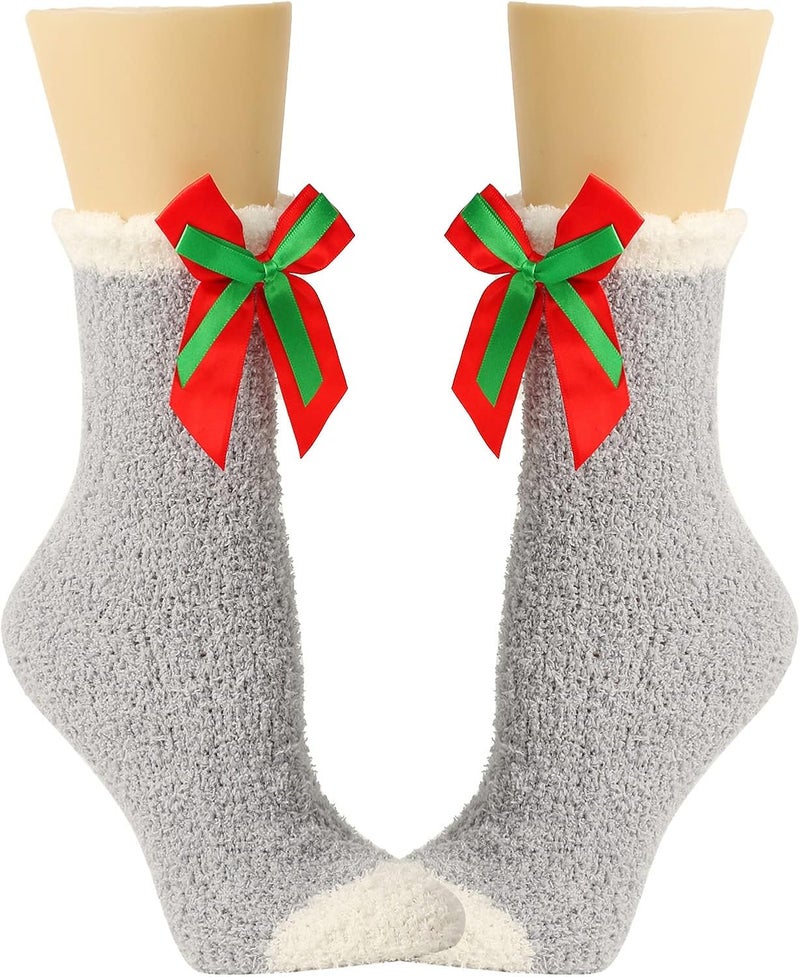 Christmas Fuzzy Socks Soft Warm Socks with Cute Bowknot Thick Fluffy Sock Christmas Slipper Socks Home Sleep Sock - Image 1