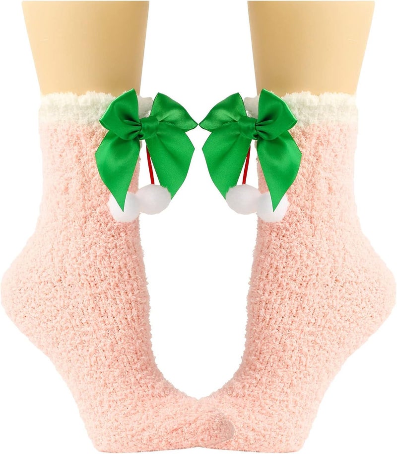 Christmas Fuzzy Socks Soft Warm Socks with Cute Bowknot Thick Fluffy Sock Christmas Slipper Socks Home Sleep Sock - Image 3