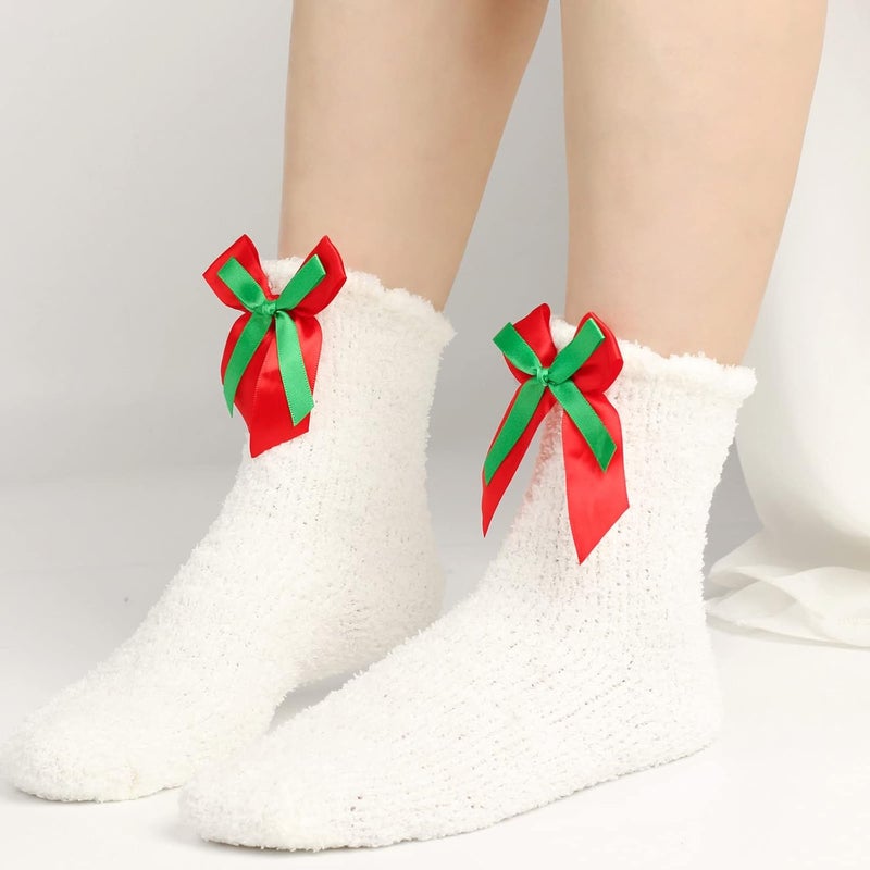 Christmas Fuzzy Socks Soft Warm Socks with Cute Bowknot Thick Fluffy Sock Christmas Slipper Socks Home Sleep Sock - Image 4