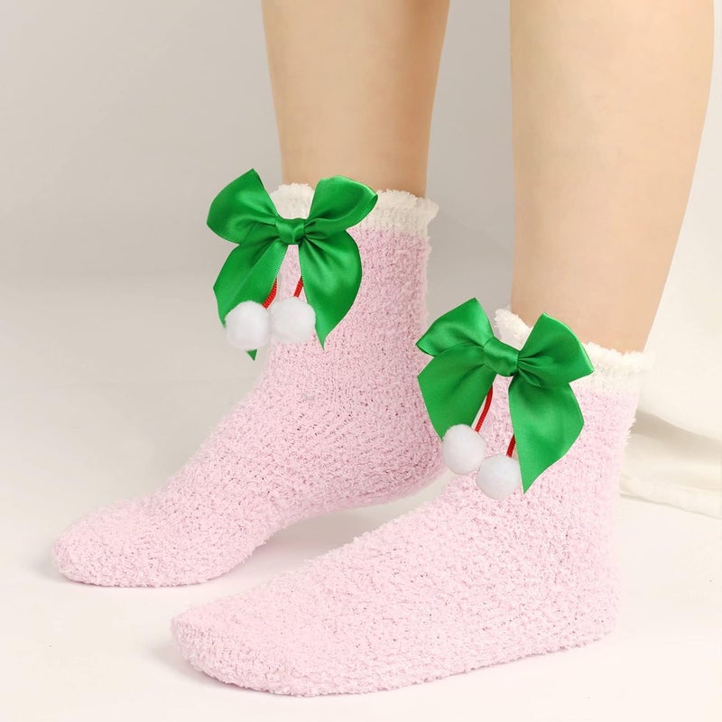 Christmas Fuzzy Socks Soft Warm Socks with Cute Bowknot Thick Fluffy Sock Christmas Slipper Socks Home Sleep Sock - Image 2