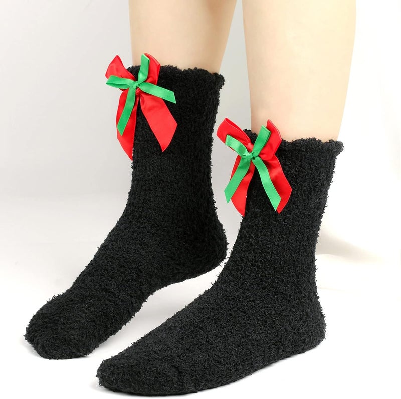 Christmas Fuzzy Socks Soft Warm Socks with Cute Bowknot Thick Fluffy Sock Christmas Slipper Socks Home Sleep Sock - Image 5