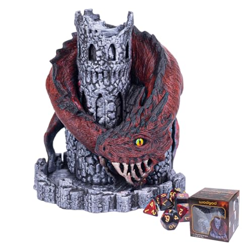 WodGod Red Dragon Castle Dice Towerwith 7Pcs Polyhedral Dicefor Tabletop Games DD and RPG GamesDungeons and DragonsDND Dice TowerPerfect Table Decoration Party Surprise Gifts - Image 1