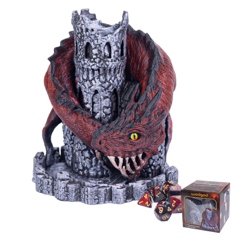 WodGod Red Dragon Castle Dice Towerwith 7Pcs Polyhedral Dicefor Tabletop Games DD and RPG GamesDungeons and DragonsDND Dice TowerPerfect Table Decoration Party Surprise Gifts - Image 3