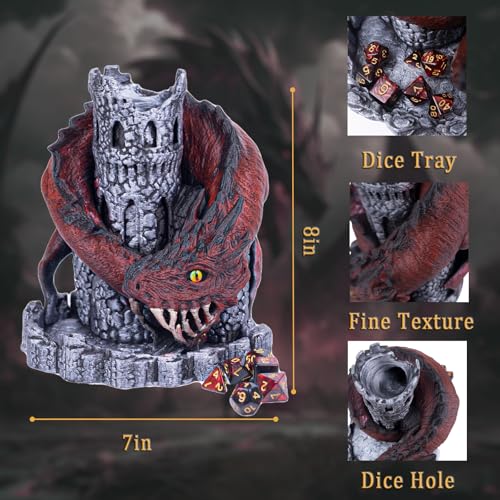 WodGod Red Dragon Castle Dice Towerwith 7Pcs Polyhedral Dicefor Tabletop Games DD and RPG GamesDungeons and DragonsDND Dice TowerPerfect Table Decoration Party Surprise Gifts - Image 5