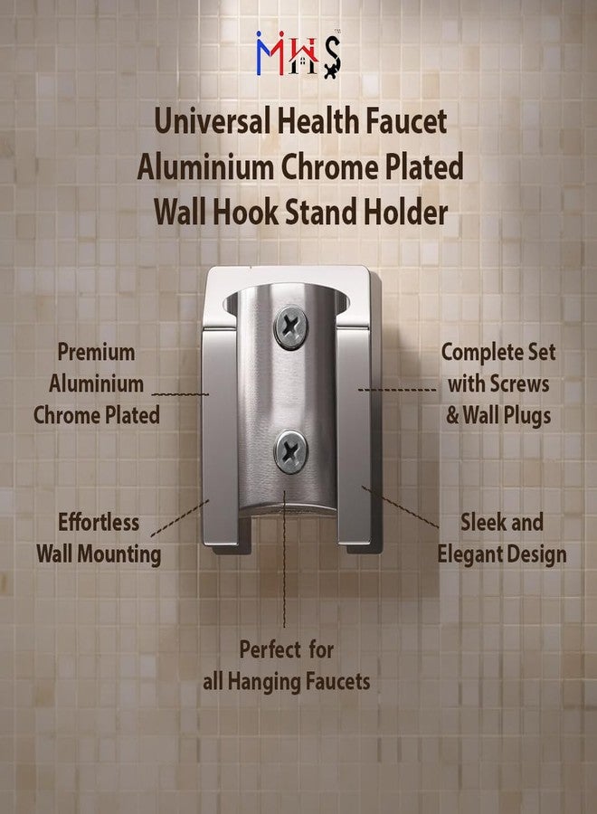 MHS Universal Health Faucet Wall Hook Stand Holder High Grade Aluminium Chrome Plated with Screw and Wall Plug (2) - Image 3