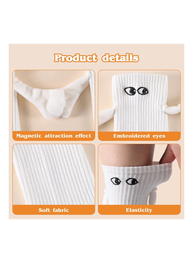 SOLARAE Couple Holding Hands Magnetic Socks, Unisex Mid-Tube Funny Matching Socks, Hand in Hand Design, Perfect Gift for Couples, 2 White Pairs of Fun and Unique Socks. - Image 5