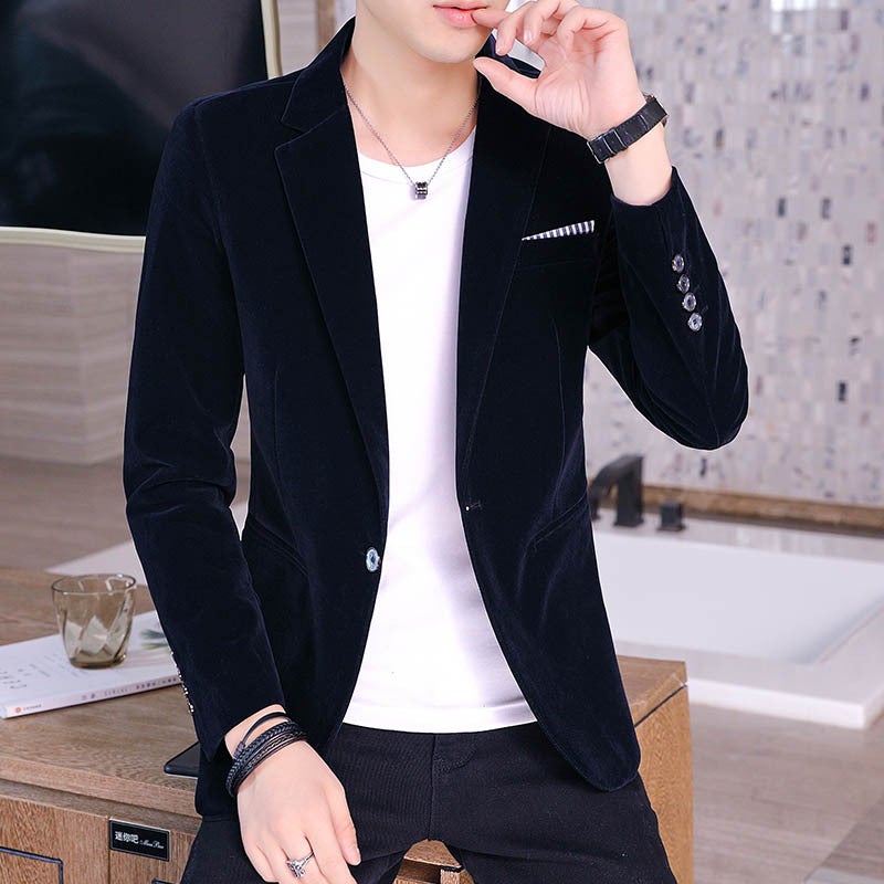 2022 new spring and autumn suit men's coat gold velvet Korean casual slim handsome single suit small suit x611 - Image 2