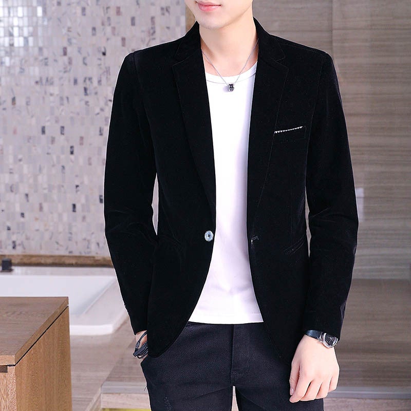 2022 new spring and autumn suit men's coat gold velvet Korean casual slim handsome single suit small suit x611 - Image 1