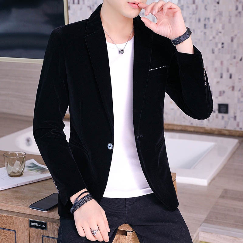 2022 new spring and autumn suit men's coat gold velvet Korean casual slim handsome single suit small suit x611 - Image 5