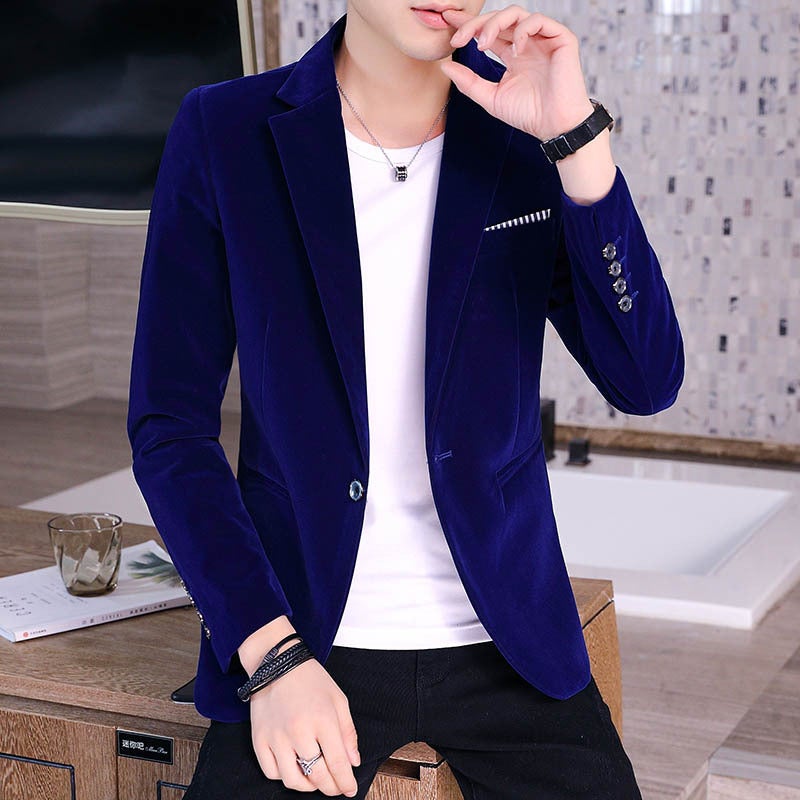 2022 new spring and autumn suit men's coat gold velvet Korean casual slim handsome single suit small suit x611 - Image 3