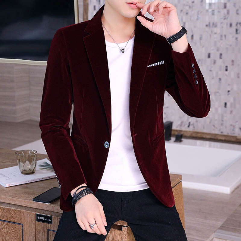 2022 new spring and autumn suit men's coat gold velvet Korean casual slim handsome single suit small suit x611 - Image 4