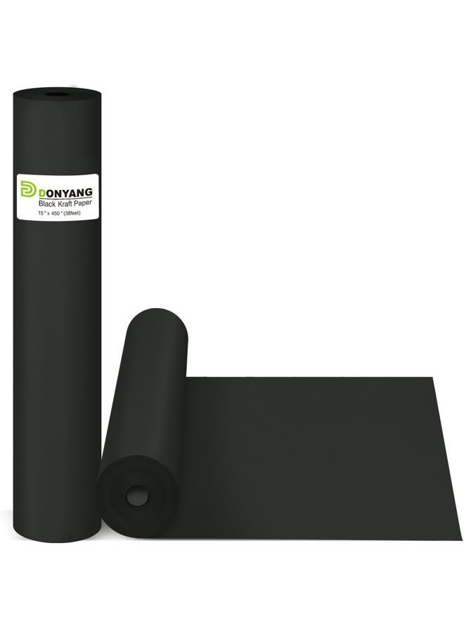 Donyang Black Wrapping Paper, 15"×450" Art Craft Kraft Paper Construction Bulletin Board Decorative Paper Roll for Father's Day Birthday Halloween, Bouquet Graduation Gift Wrap for Nurse Men - Image 1