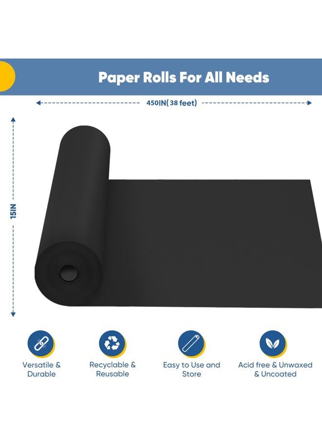 Donyang Black Wrapping Paper, 15"×450" Art Craft Kraft Paper Construction Bulletin Board Decorative Paper Roll for Father's Day Birthday Halloween, Bouquet Graduation Gift Wrap for Nurse Men - Image 2