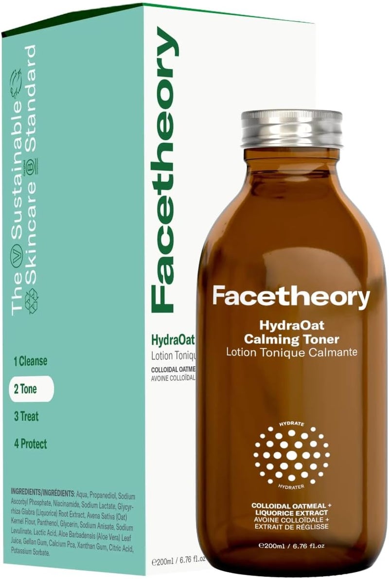 facetheory HydraOat Calming Toner Colloidal Oatmeal Liquorice Extract Soothing for Sensitive Skin Hydrate Restore Skin Balance 200 ml