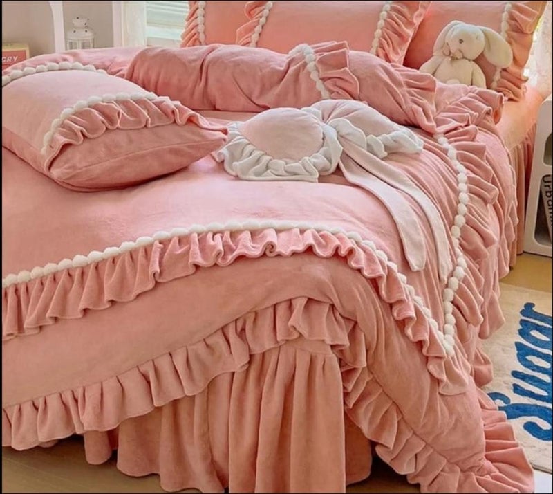 QUINTUS Luxury Velvet Bedspread Set 4 Pieces - Pink - Image 2