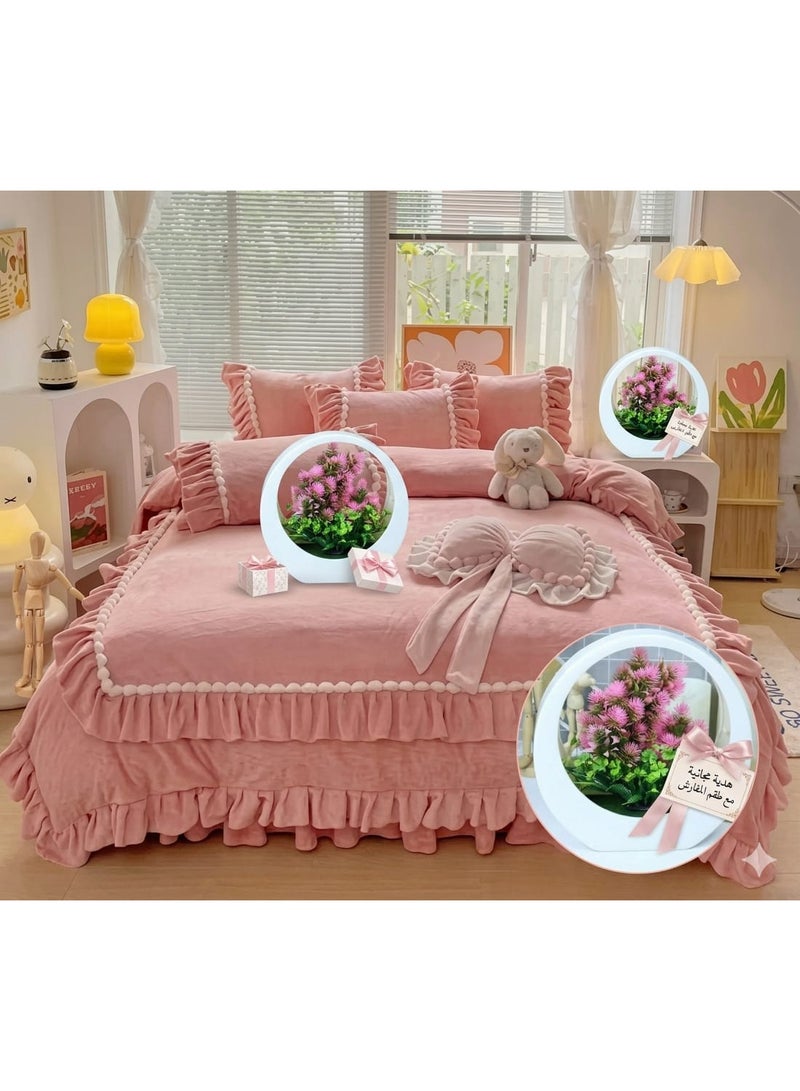 QUINTUS Luxury Velvet Bedspread Set 4 Pieces - Pink - Image 4