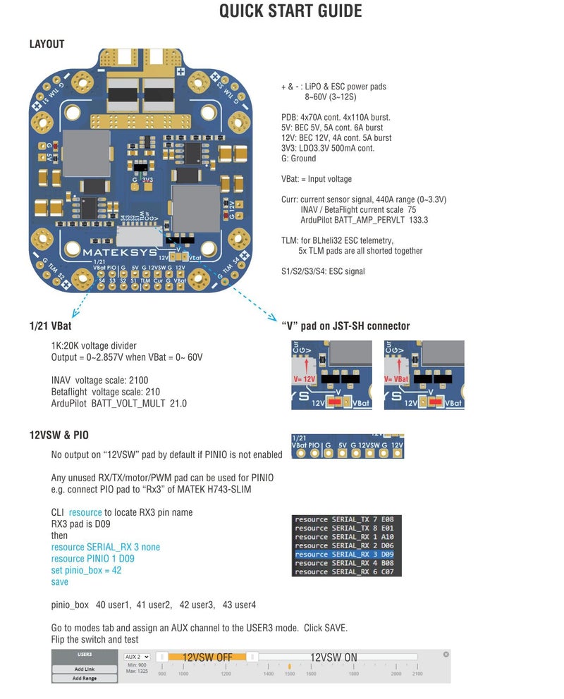 usmile Matek X Class 12S PDB Power Distribution Board FCHUB-12S Supports 8~60V DC Input, with 5V 5A and 12V 4A Regulators up to 440A Current Sensor for 4/5 inch 220mm 210mm 250mm X Style - Image 3