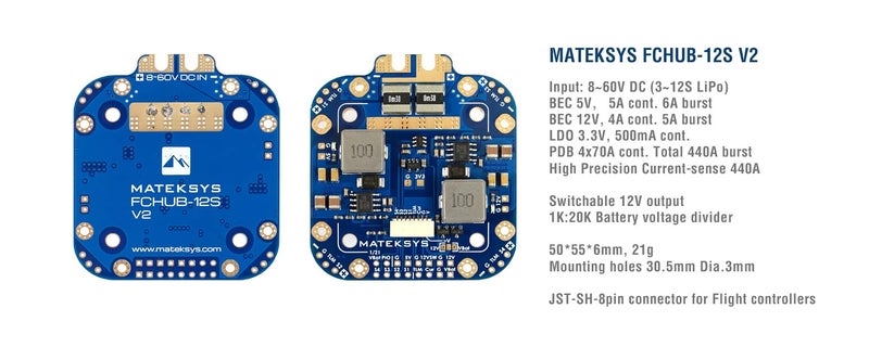 usmile Matek X Class 12S PDB Power Distribution Board FCHUB-12S Supports 8~60V DC Input, with 5V 5A and 12V 4A Regulators up to 440A Current Sensor for 4/5 inch 220mm 210mm 250mm X Style - Image 2