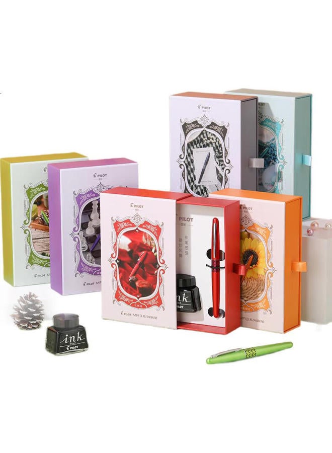 Pilot 88G Palace-Style Fountain Pen Gift Box, Business Signature Pen, Calligraphy Pen, Ink Set, Graduation Banquet Gift, Present, Warm Orange Flower M Nib - Image 1