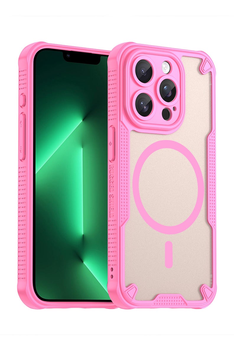 Cover For iPhone 14 Pro Max Armor Glaze MagSafe Magnetic Phone Case Raised edges around the screen and camera lens help prevent scratches - Pink - Image 1