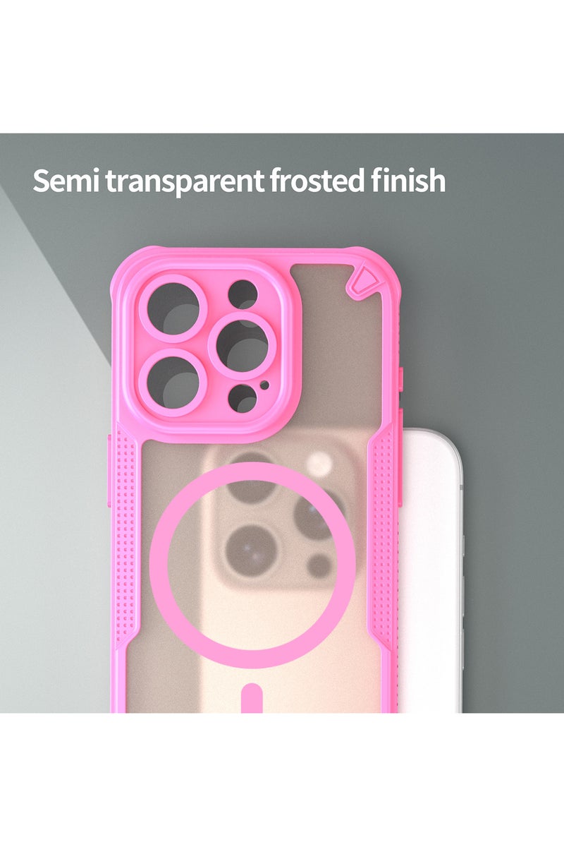 Cover For iPhone 14 Pro Max Armor Glaze MagSafe Magnetic Phone Case Raised edges around the screen and camera lens help prevent scratches - Pink - Image 2