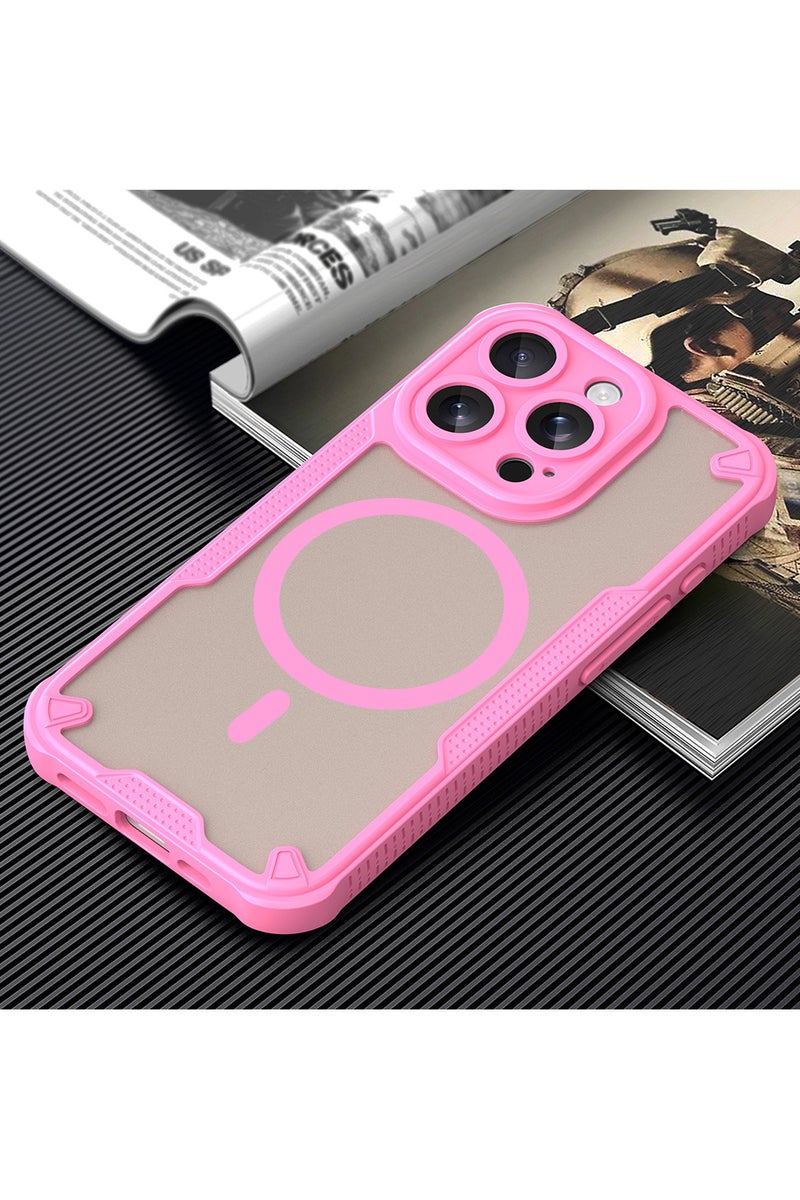 Cover For iPhone 14 Pro Max Armor Glaze MagSafe Magnetic Phone Case Raised edges around the screen and camera lens help prevent scratches - Pink - Image 4