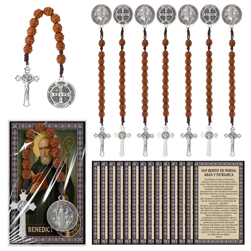 Canchiing 12 Sets Catholic Gifts Rosary Beads with Saint Benedict Medal and Crucifix for Men Women Pocket Rosary with Prayer Cards Religious Christmas Easter Baptism Church Party Favors - Image 1